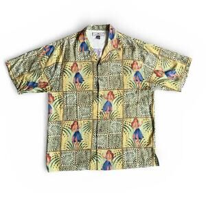 Tommy Bahama 100% Silk Hula Dancer Hawaiian Aloha Casual Collared Button Up Sz M